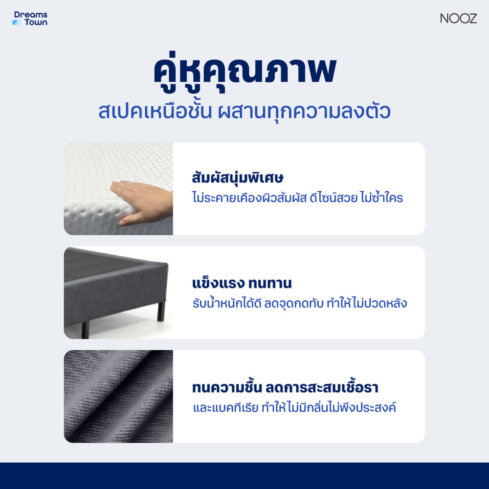 ที่นอนเมมโมรี่โฟม 3.5 ฟุต NOOZ EVENING LITE EVO  มาพร้อมกับฐานเตียง 3.5 ฟุต NOOZ PIXEL BED FRAME (ไม่มีหัวเตียง)